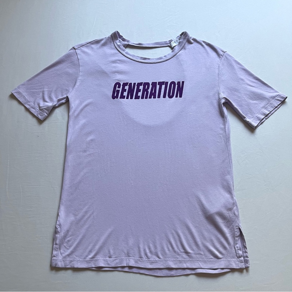 SANDRO PARIS‎ lilac lavender purple knit crew cutout back short sleeve T-shirt